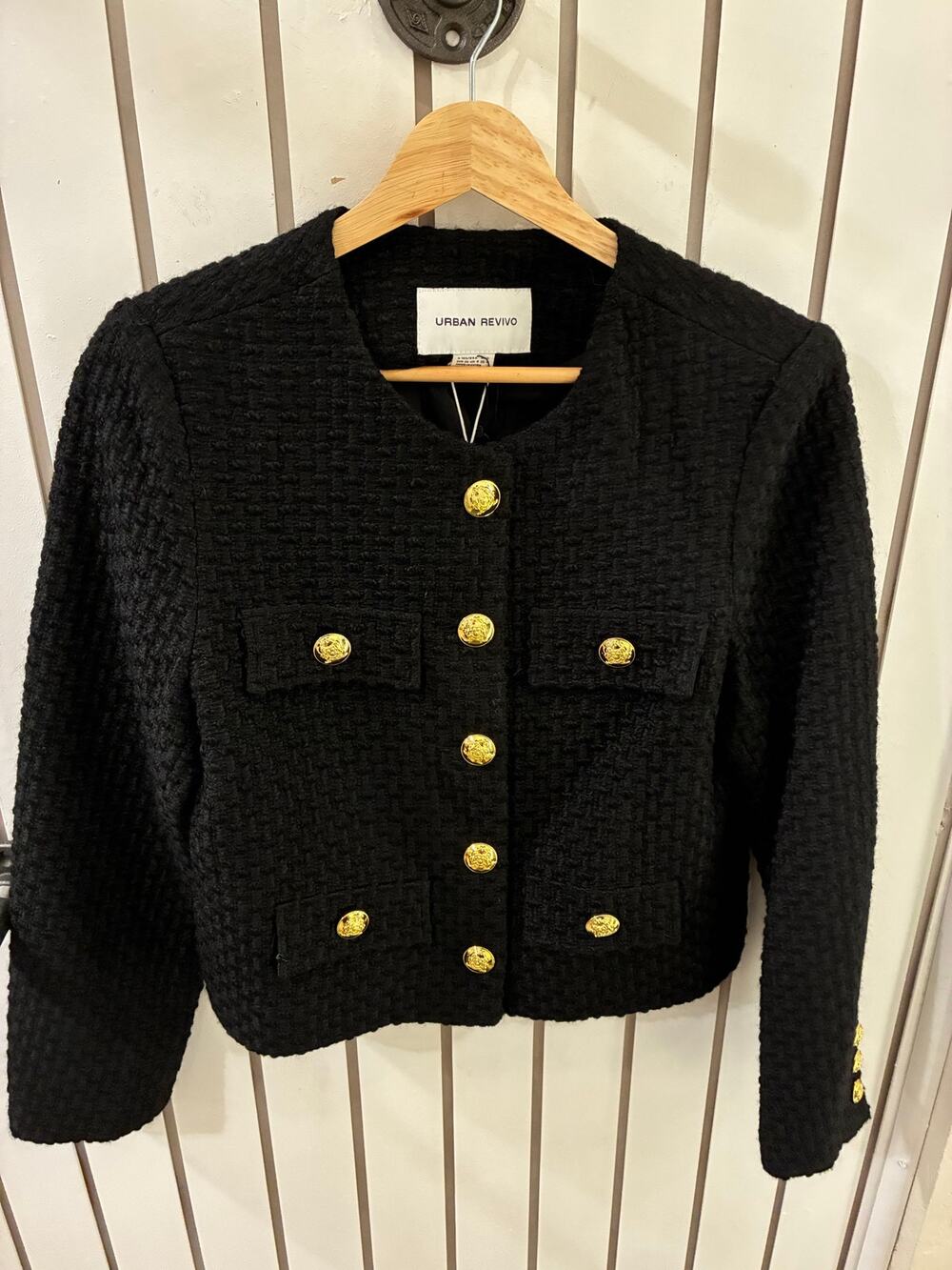 Urban Revivo Black Tweed Jacket With Gold Buttons Size 4